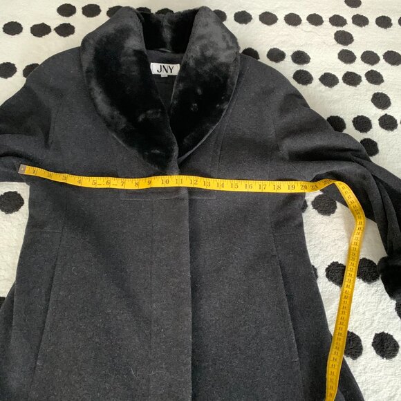 Vintage JNY Wool Cashmere Maxi Overcoat Coat 6 Black Faux Fur Trim Collar Cuffs - Picture 13 of 16